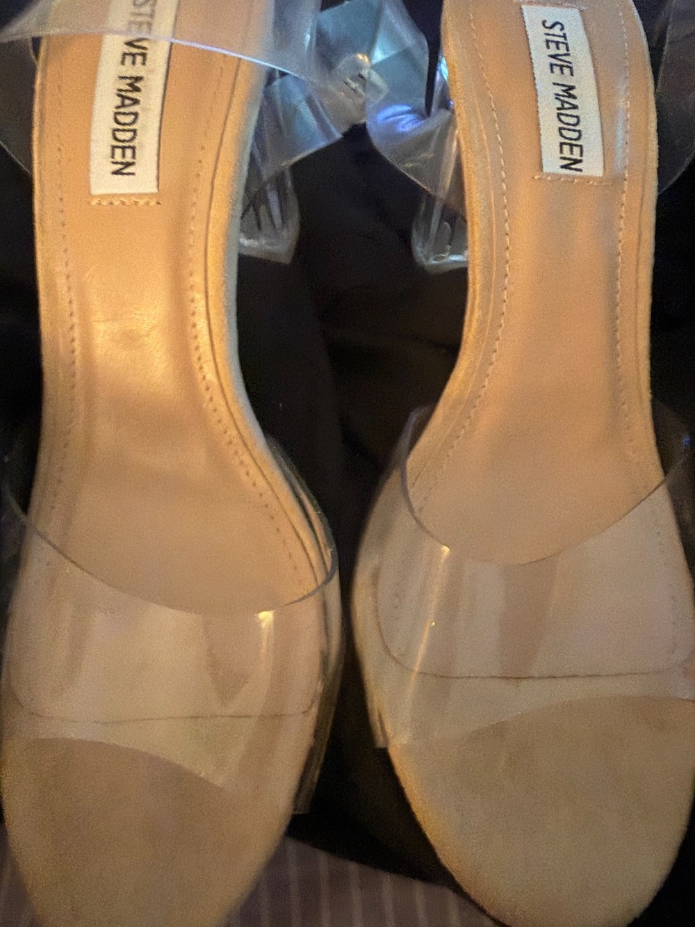 Gently used 7.5 Women’s Steve Madden Clear Strap Nude Block Heel Sandals